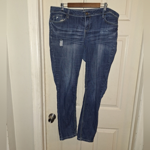 YMI Blue Skinny Jeans with Distressed Details - Picture 1 of 5